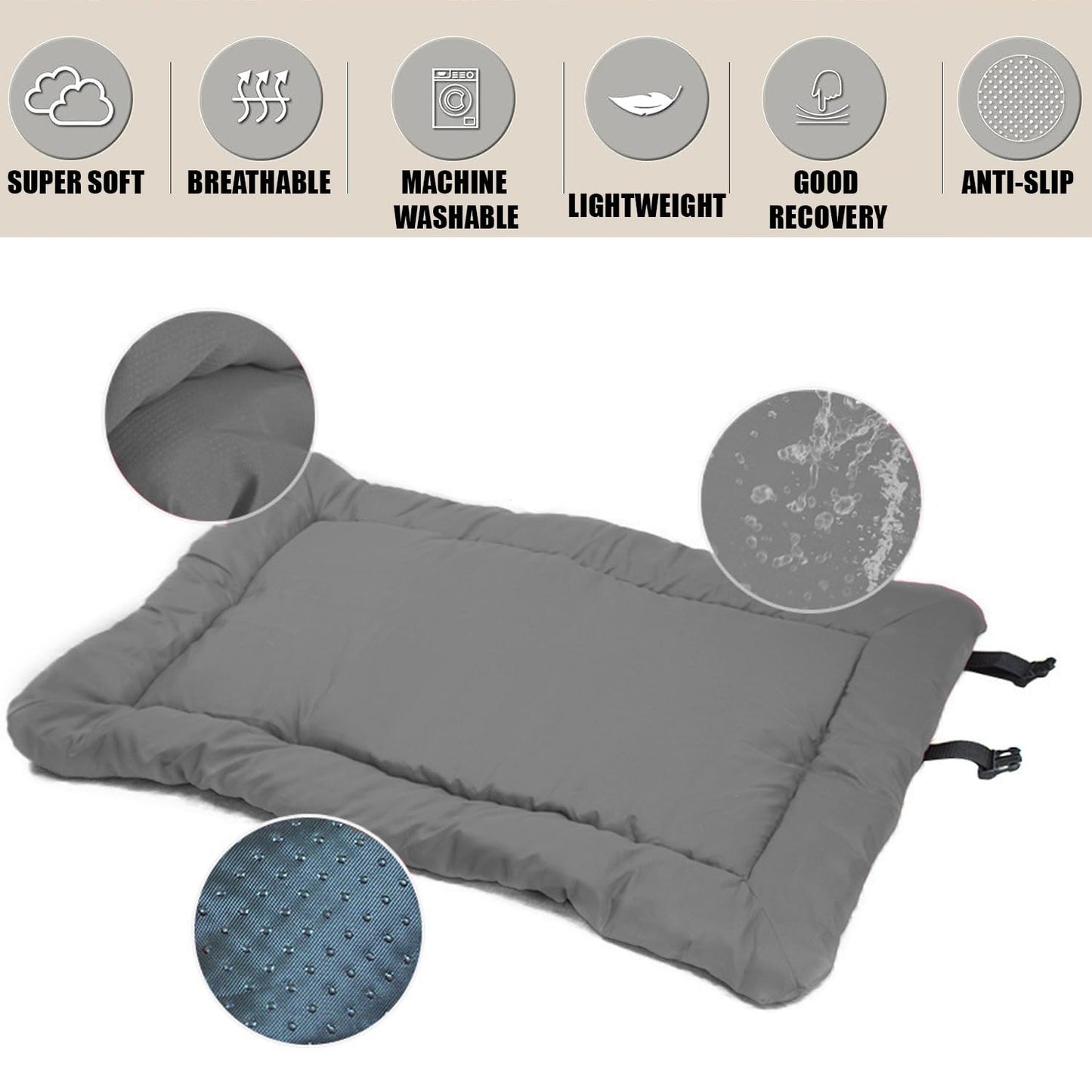 Northogo Foldable Waterproof Dog Bed Mattress, Travel Blanket for Outdoor, Car, Grass - 90 x 60 cm, Grey