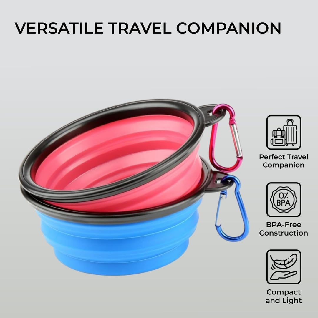 H&S 2 Collapsible Silicone Dog & Cat Travel Bowls - Portable Pet Water & Food Travel Dog Bowl (Small)