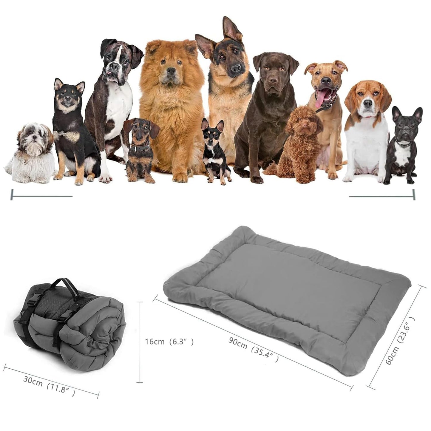 Northogo Foldable Waterproof Dog Bed Mattress, Travel Blanket for Outdoor, Car, Grass - 90 x 60 cm, Grey
