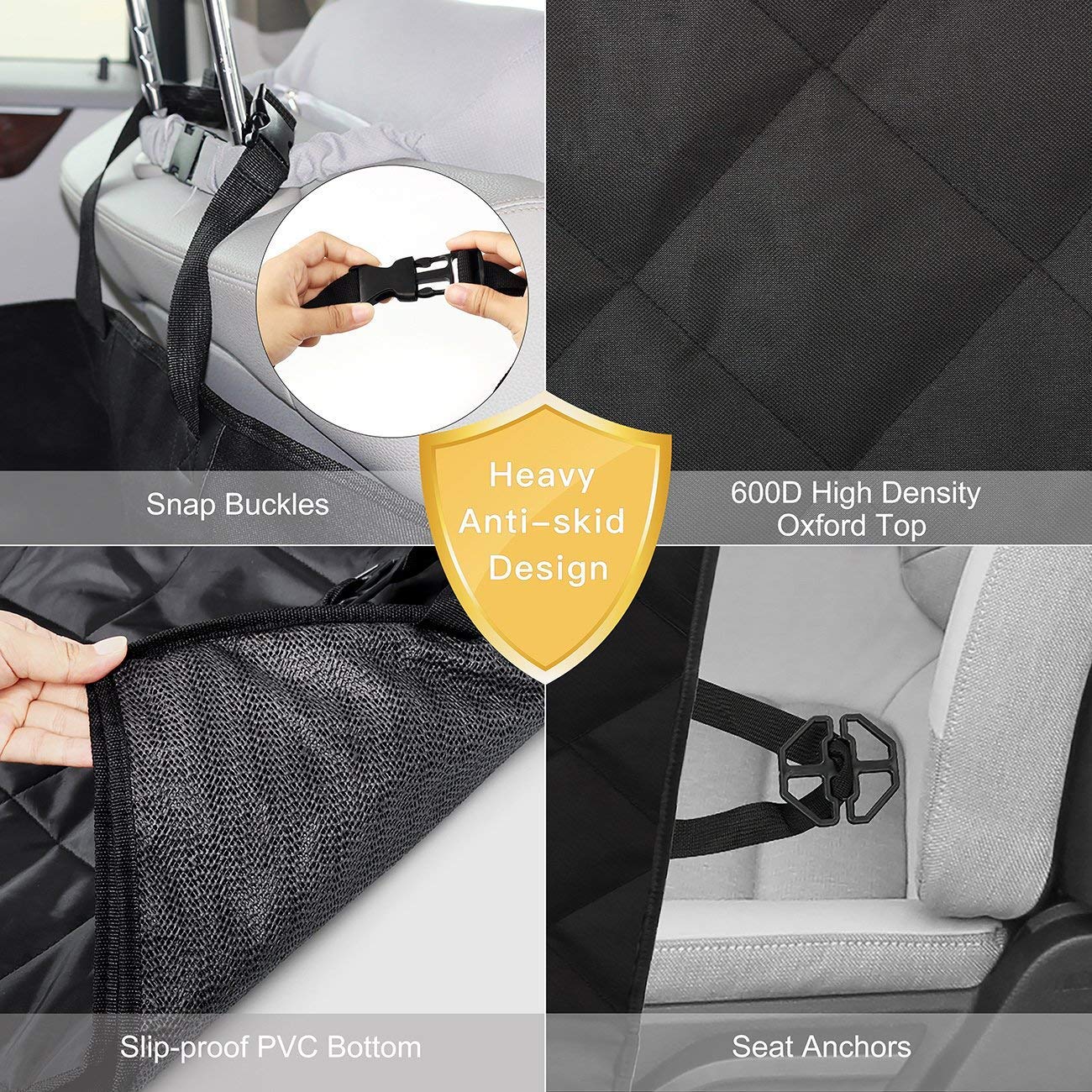 Dog Car Seat Cover, SHINE HAI Waterproof & Scratch Proof & Nonslip Back Seat Cover, Dog Travel Hammock with Seat Anchors, Machine Washable, Durable, Universal fits All Cars, Pet Cover(Black)