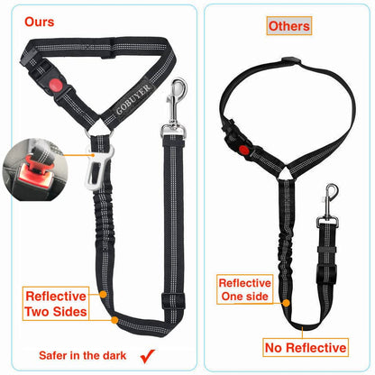 GoBuyer Dog Car Headrest Seat Belt 2 Pack for Pet Dogs Safety Harness Travel Accessories in UK, with Adjustable Heavy Duty Nylon and Anti Shock Elastic Bungee Buffer