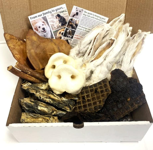 100% Natural Dog Treat Box: The POSH POOCH BOX (750g of premium dog treats including pigs ears, pizzles, rabbit ears and beef liver) LSP