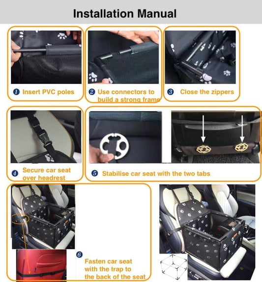 GoBuyer Waterproof Pet Dog Car Seat Booster Carrier Box and Basket with Seat Belt Harness Restraint for Puppy Cat Travel (Black, Standard 40x40cm)