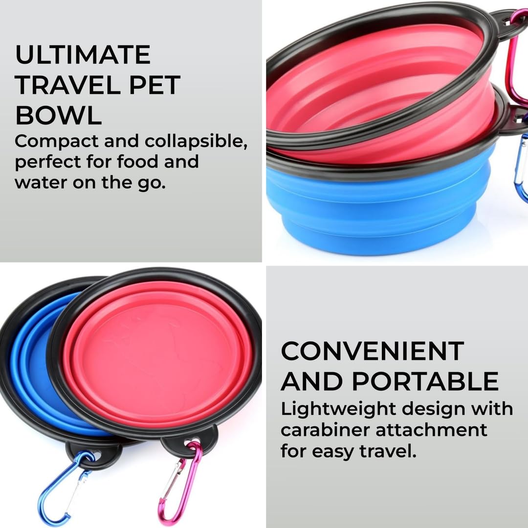 H&S 2 Collapsible Silicone Dog & Cat Travel Bowls - Portable Pet Water & Food Travel Dog Bowl (Small)