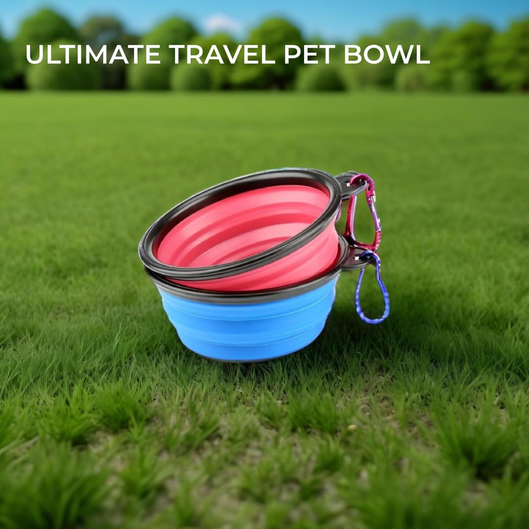 H&S 2 Collapsible Silicone Dog & Cat Travel Bowls - Portable Pet Water & Food Travel Dog Bowl (Small)