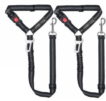 GoBuyer Dog Car Headrest Seat Belt 2 Pack for Pet Dogs Safety Harness Travel Accessories in UK, with Adjustable Heavy Duty Nylon and Anti Shock Elastic Bungee Buffer
