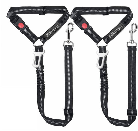 GoBuyer Dog Car Headrest Seat Belt 2 Pack for Pet Dogs Safety Harness Travel Accessories in UK, with Adjustable Heavy Duty Nylon and Anti Shock Elastic Bungee Buffer