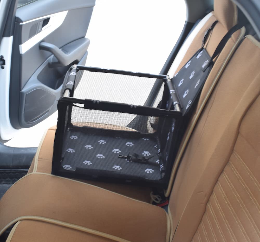 GoBuyer Waterproof Pet Dog Car Seat Booster Carrier Box and Basket with Seat Belt Harness Restraint for Puppy Cat Travel (Black, Standard 40x40cm)