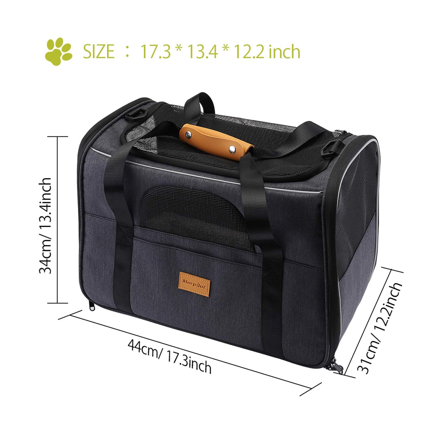 Morpilot Portable Pet Carrier Bag, Top Opening, Removable Mat and Breathable Mesh, Foldable Transport Carrier for Dogs and Cats, with Shoulder Strap and Pet Bowl, Grey