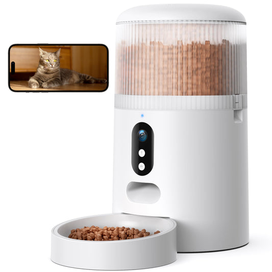 Faroro Automatic Cat Feeder with Camera, 3MP HD Video with Night Vision, 5G WiFi Cat Feeder with APP Control, 2-Way Audio, Low Food Sensor, Motion Alerts for Cats and Dogs