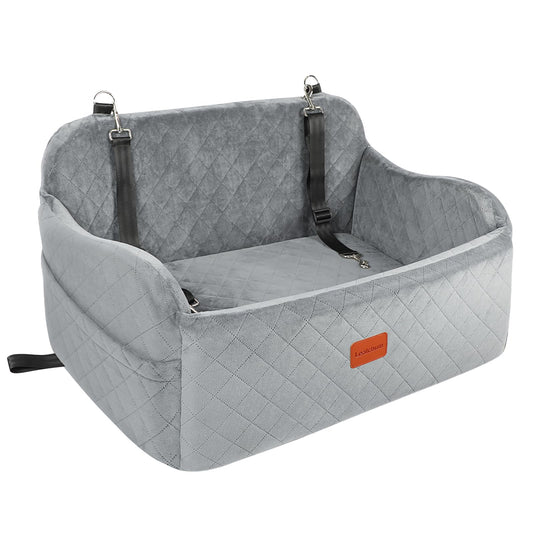 Lealchum Dog Car Seat for Medium Sized Dog,Car Dog Bed with Adjustable Leashes,Comfort and Support with Memory Foam Filled,Safety Travel Per Car Seat with Non-Slip Bottom(Grey, Large)