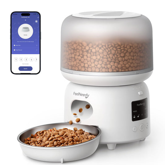 FEELNEEDY Automatic Cat Feeder with APP Control, 2.4GHz WiFi Automatic Pet Feeder Up to 10 Meals per Day, for Dogs and Cats, Food Shortage & Low Battery Alerts, 3L
