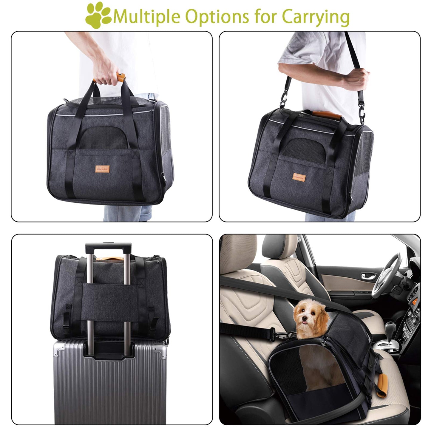 Morpilot Portable Pet Carrier Bag, Top Opening, Removable Mat and Breathable Mesh, Foldable Transport Carrier for Dogs and Cats, with Shoulder Strap and Pet Bowl, Grey