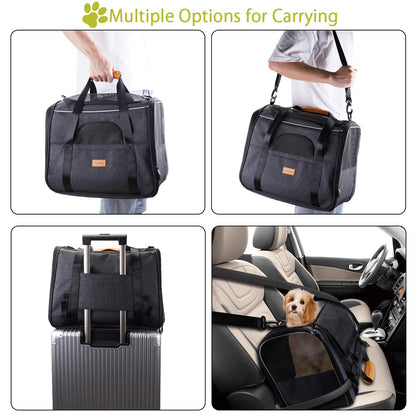 Morpilot Portable Pet Carrier Bag, Top Opening, Removable Mat and Breathable Mesh, Foldable Transport Carrier for Dogs and Cats, with Shoulder Strap and Pet Bowl, Grey