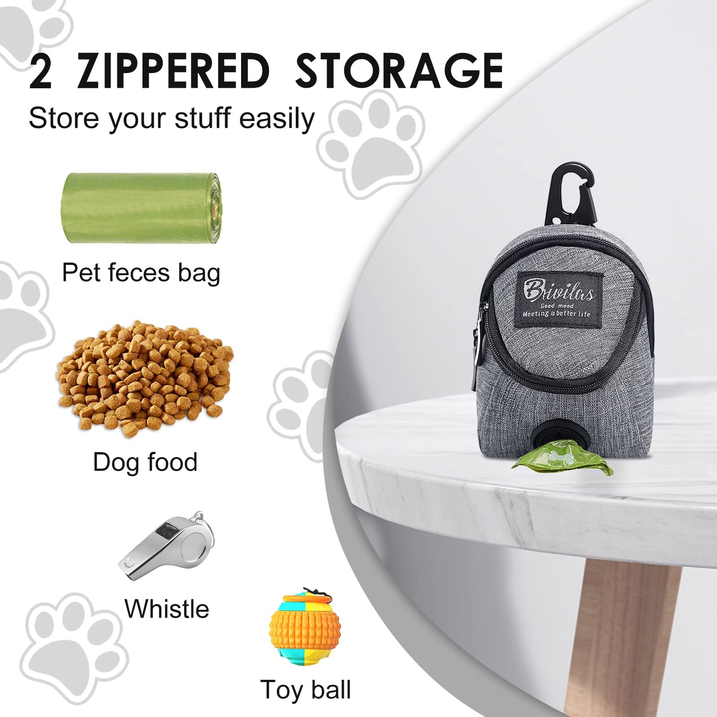 FuninCrea Dog Treat Pouch Bag, Dog Treat Bag with Built-in Poop Bag Dispenser Dog Training Treat Pouch for Walking Oxford Cloth Dog Training Bag for Travel Outdoor Training (Grey)