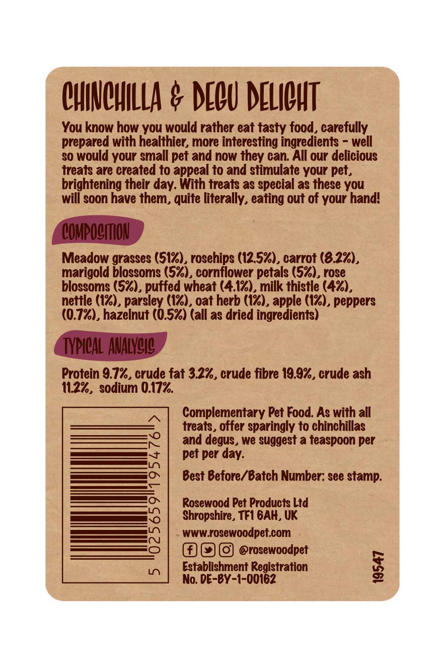 Rosewood Naturals Chinchilla & Degu Delight, Small Animal Treat for Rabbits, Guinea Pigs, Chinchillas, Degus, Hamsters, Gerbils, Mice and Rats, 150g