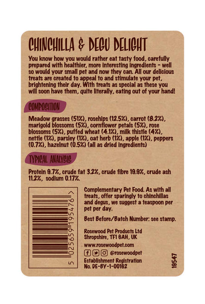 Rosewood Naturals Chinchilla & Degu Delight, Small Animal Treat for Rabbits, Guinea Pigs, Chinchillas, Degus, Hamsters, Gerbils, Mice and Rats, 150g