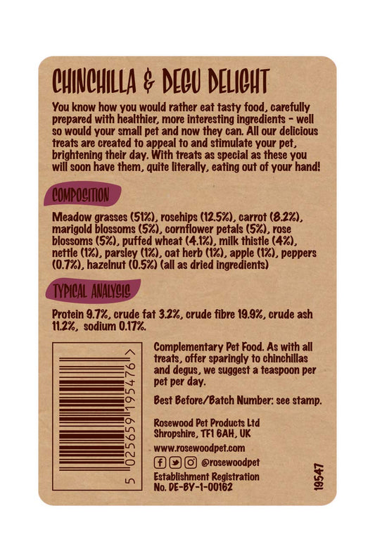 Rosewood Naturals Chinchilla & Degu Delight, Small Animal Treat for Rabbits, Guinea Pigs, Chinchillas, Degus, Hamsters, Gerbils, Mice and Rats, 150g