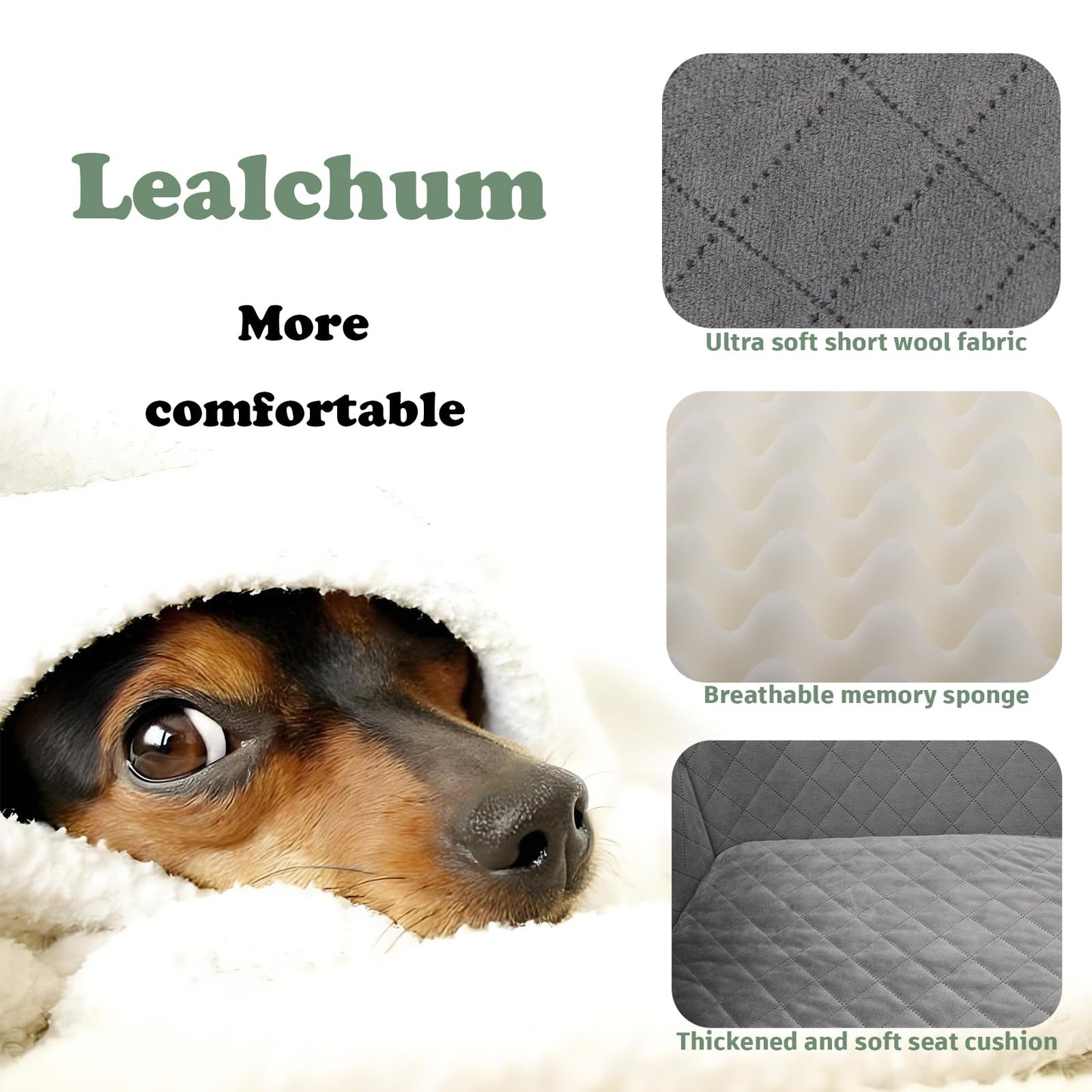 Lealchum Dog Car Seat for Large Size Dog,Soft Fabric Vehicle Dog Bed Filling Memory Foam,Car Seat for Dogs with 2 Clip-On Dogs Leashs,Removable and Washable Comfy Pet Car Seat(Black/Brown, Large)