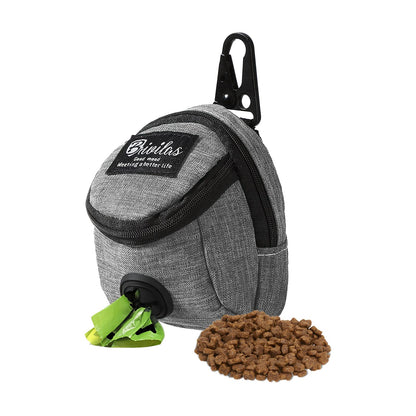 FuninCrea Dog Treat Pouch Bag, Dog Treat Bag with Built-in Poop Bag Dispenser Dog Training Treat Pouch for Walking Oxford Cloth Dog Training Bag for Travel Outdoor Training (Grey)
