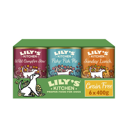 Lily's Kitchen Natural Adult Wet Dog Food Tins Grain-Free Recipe Variety Pack 6 x 400g