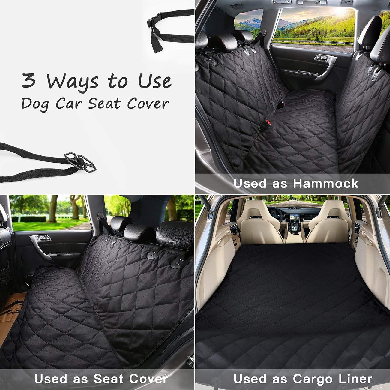 Dog Car Seat Cover, SHINE HAI Waterproof & Scratch Proof & Nonslip Back Seat Cover, Dog Travel Hammock with Seat Anchors, Machine Washable, Durable, Universal fits All Cars, Pet Cover(Black)