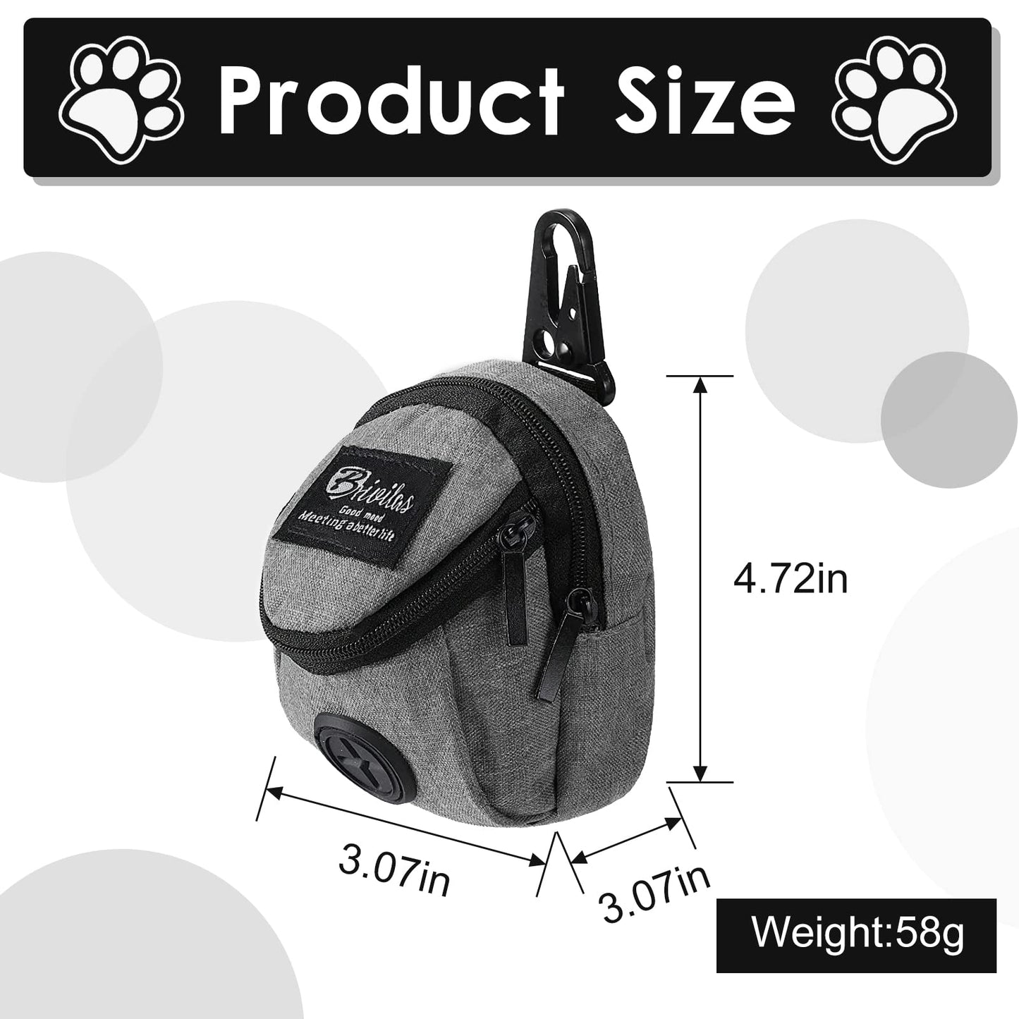 FuninCrea Dog Treat Pouch Bag, Dog Treat Bag with Built-in Poop Bag Dispenser Dog Training Treat Pouch for Walking Oxford Cloth Dog Training Bag for Travel Outdoor Training (Grey)