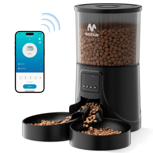 IMIPAW Automatic Cat Feeder - 2 Cats, App Control, 2.4G WIFI Auto Pet Feeders for Remote Feeding, Programmable 1-10 Meals, 4L Smart Timed Dog Food Dispenser, Fresh Lock Technology, Detachable Clean