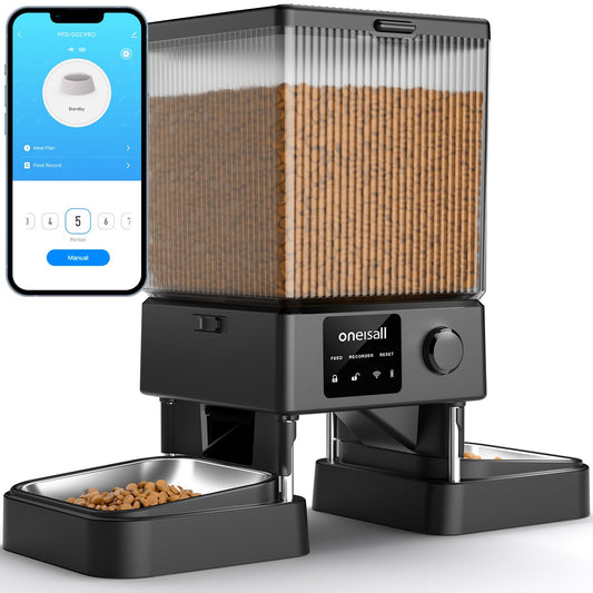 oneisall 5L Automatic Cat Feeder with App Control, 5G /2.4G WiFi Auto Cat Feeder for 2 Cats, 10s Voice Recordings Food Shortage Alert