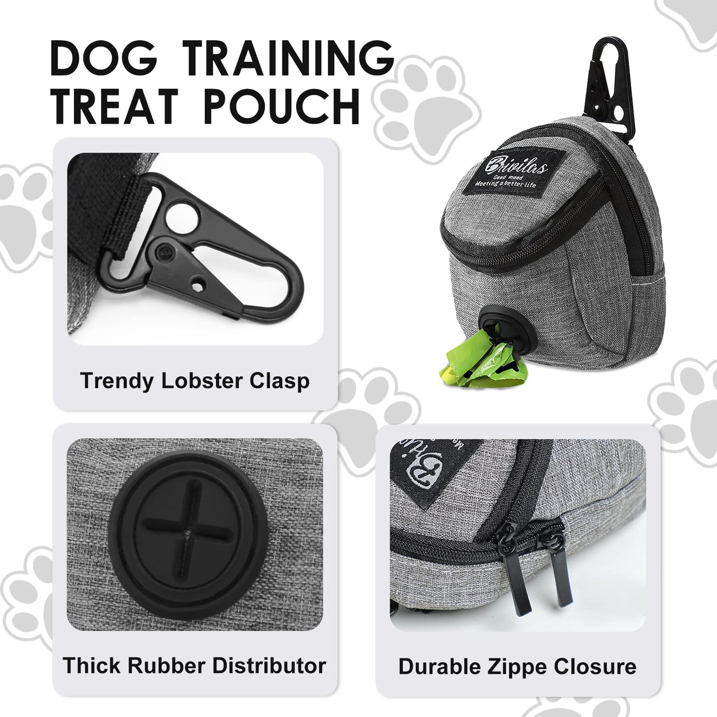 FuninCrea Dog Treat Pouch Bag, Dog Treat Bag with Built-in Poop Bag Dispenser Dog Training Treat Pouch for Walking Oxford Cloth Dog Training Bag for Travel Outdoor Training (Grey)