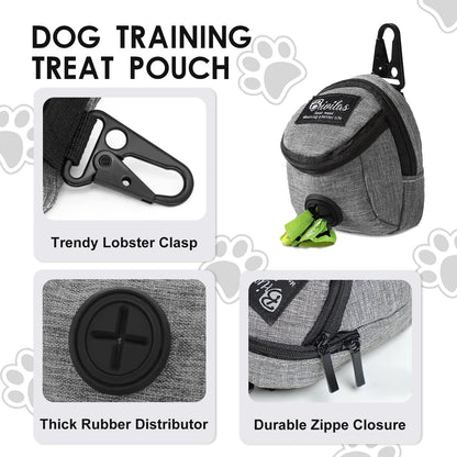 FuninCrea Dog Treat Pouch Bag, Dog Treat Bag with Built-in Poop Bag Dispenser Dog Training Treat Pouch for Walking Oxford Cloth Dog Training Bag for Travel Outdoor Training (Grey)