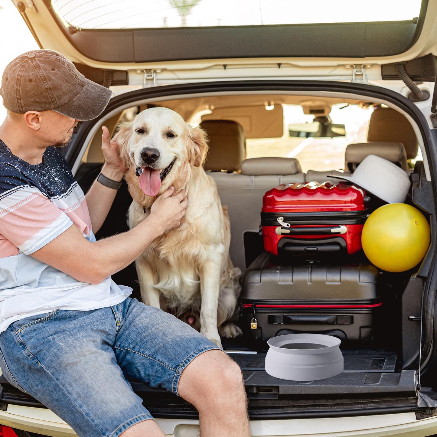 SLSON Non Spill Dog Water Bowl for Car Collapsible Dog Travel Bowl Integrated Molding Portable Pet Drinking Bowl for Road Trip (Cold Grey)