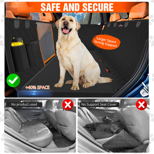 Dog Car Seat Covers, 600D Heavy Duty 100% Waterproof, Nonslip, Zipper Design seat protector, Mesh Window, Perfect Dog Hammock for Car backseat, SUVs, Sedans & Truck (Black, Square Window Style)